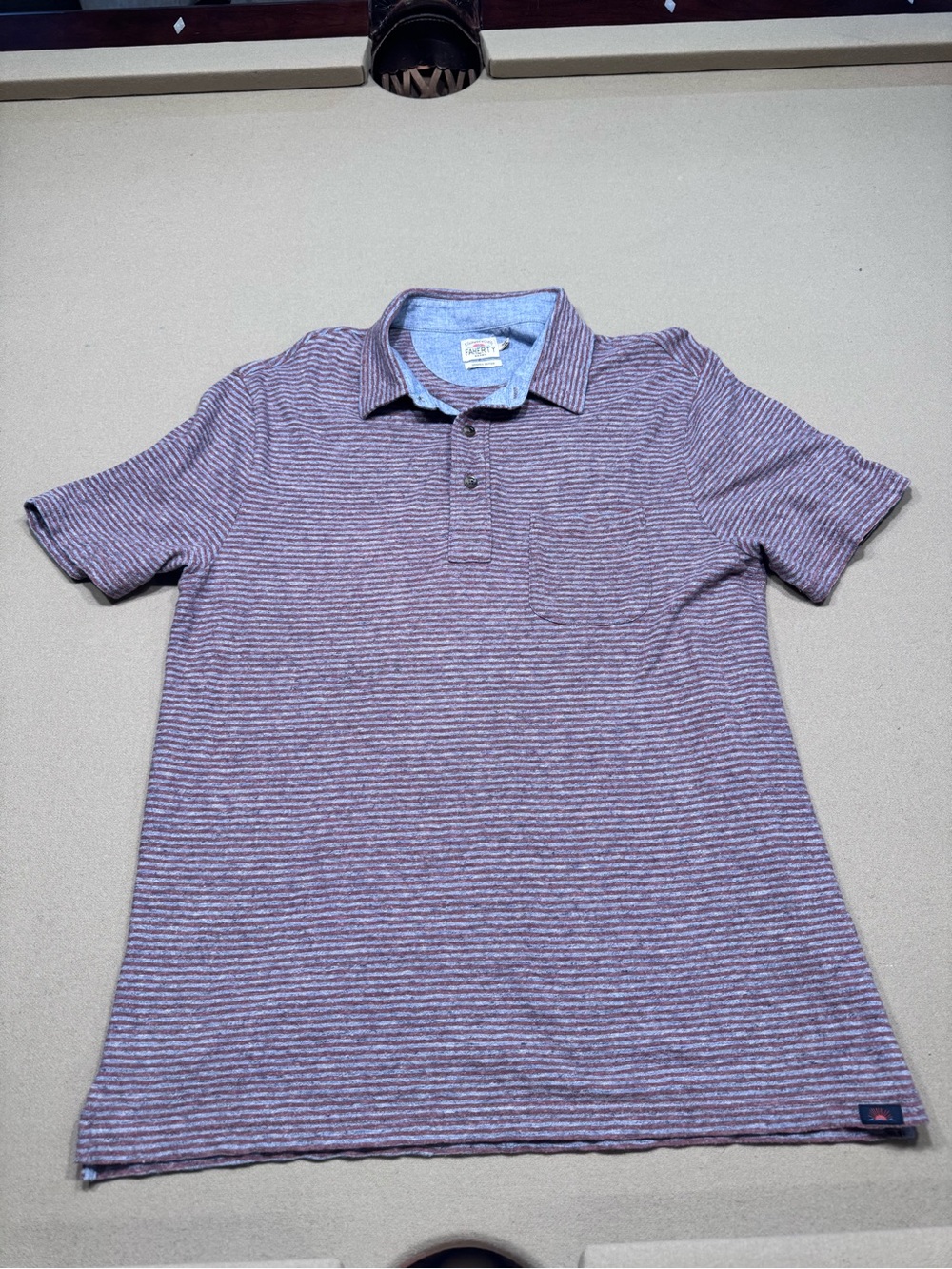Faherty Men's Maroon Striped Short-Sleeve Polo